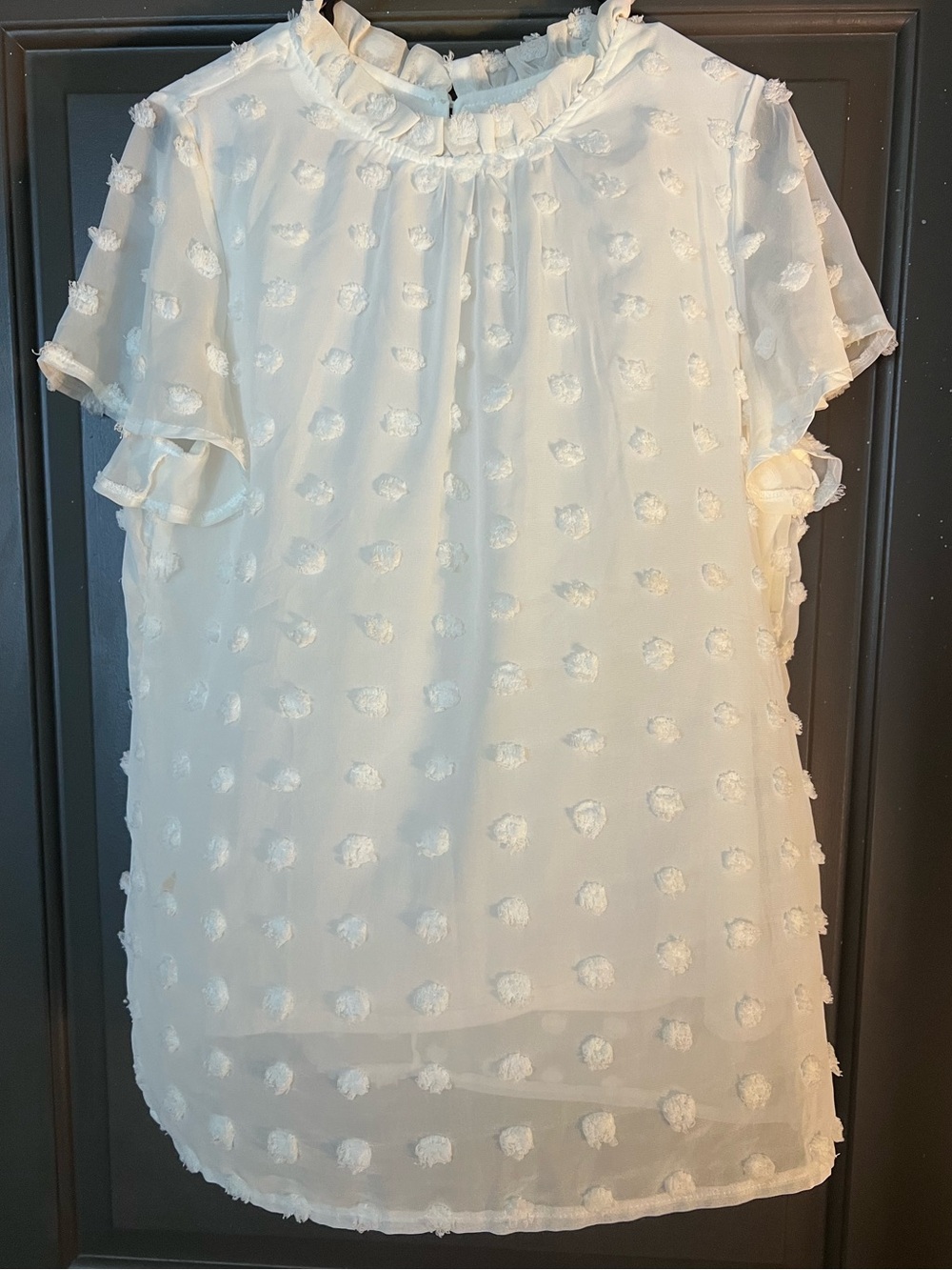 Women's White Polka Dot Blouse - Size L